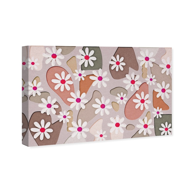 Wynwood Studio Canvas Nature and Landscape Daisy's and Blush Pebbles Pink and Wall Art Canvas Print