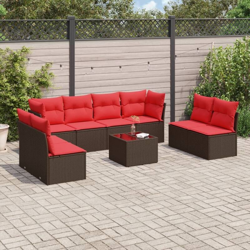 vidaXL 8/9 Piece Patio Sofa Set with Cushions Brown/Gray Poly Rattan - 24.4 x 24.4 x 27.2