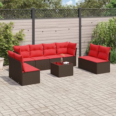 vidaXL 8/9 Piece Patio Sofa Set with Cushions Brown/Gray Poly Rattan - 24.4 x 24.4 x 27.2