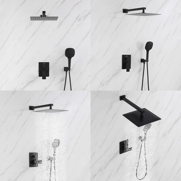 slide 2 of 7, ExBrite Shower Faucet Matte Black 12 inch Luxury Rain Mixer Shower Combo Set Wall Mounted Rain Shower Head System