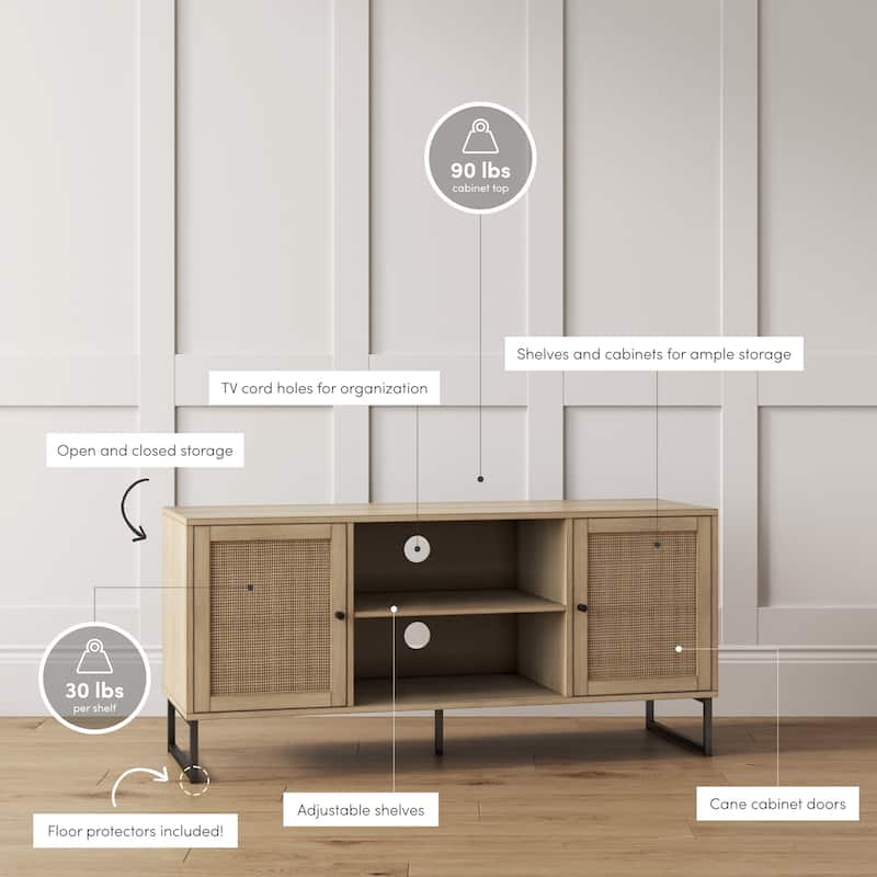 Nathan James Mina Modern TV Stand Entertainment Cabinet Media Console Oak Wood and Black Accents w/ Storage Doors