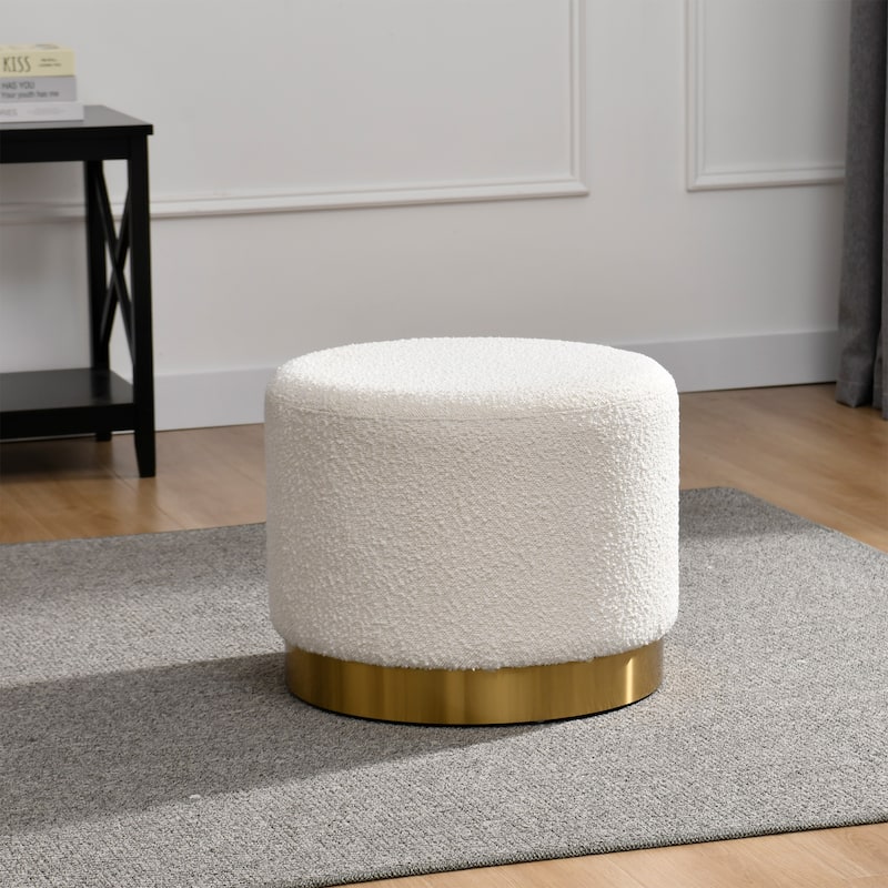 Bellini White Boucle Fabric Round Footstool Ottoman Large Size