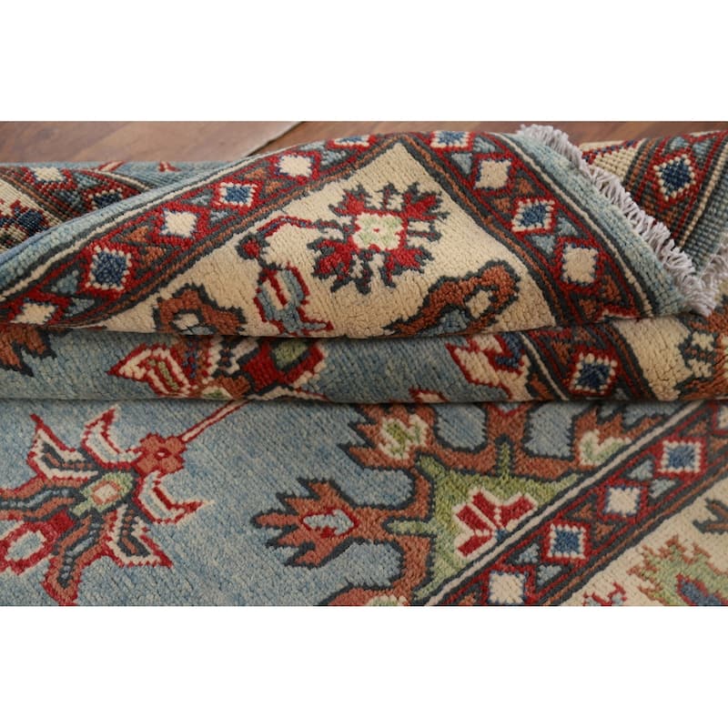 Light Blue Geometric Kazak Oriental Accent Rug Handmade Wool Carpet - 3'10" x 6'5"