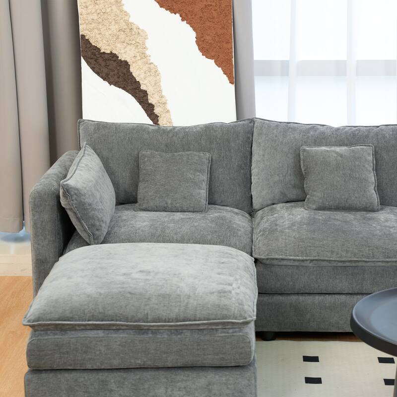 Modular U-shaped Sectional Sofa with Chaise, Chenille Upholstered Couch, Armrest Console with Cup Holders and Hidden Storage