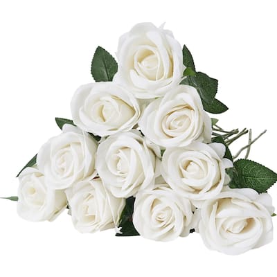 White Velvet Artificial Roses with 60 Stems Flexible Wire and Layered Bloom - 3.9 x 3.9 x 20.1 inch