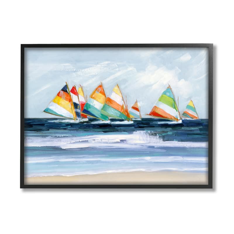Stupell Shoreline Sailboat Race Striped Sails Coastal Painting Framed Wall Art - Orange
