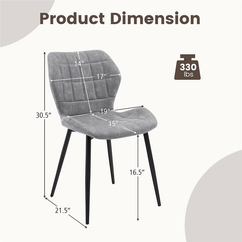 Gymax Dining Chairs Set of 2 w/ Padded Back Metal Legs & 2 Adjustable