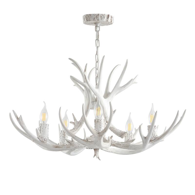Apollo Adjustable Resin Antler 5-Light LED Chandelier, by JONATHAN Y - 30"