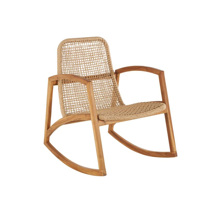 Plastic Rattan Handmade Woven Rectangular Accent Chair with Teak Frame - Light Brown - Roche River Decor - 24"W x 24"L x 34"H