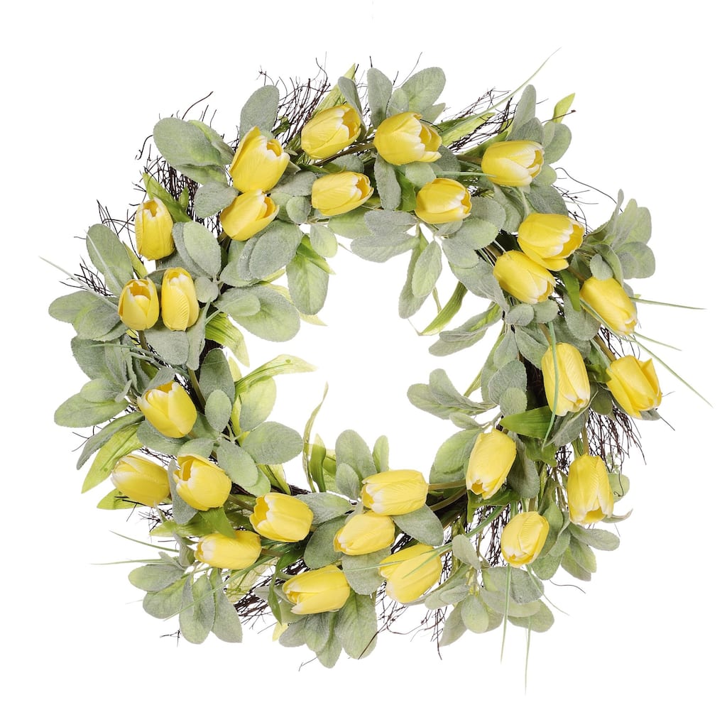 Tulip Floral Artificial Spring Wreath, 24-Inch, Unlit