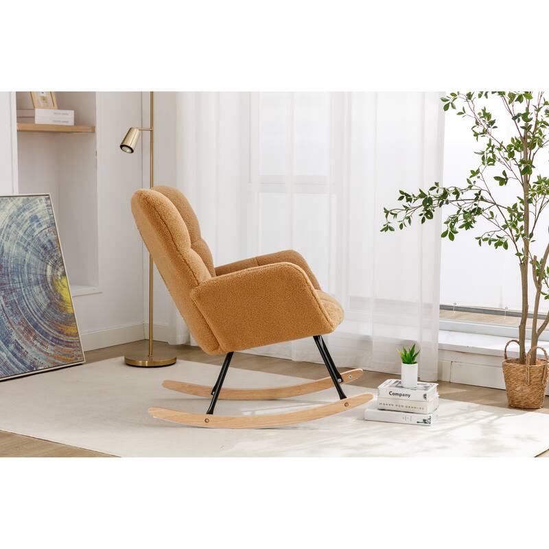 Mid Century Modern Teddy fabric Tufted Upholstered Rocking Chair Padded Seat for Living Room Bedroom