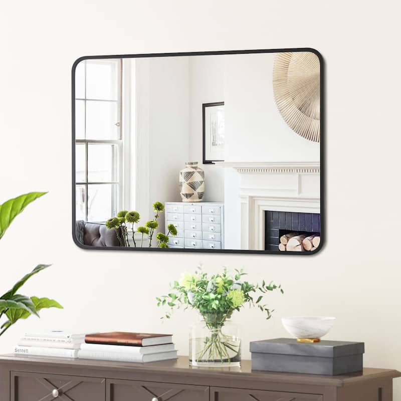 Rounded Rectangular Metal Framed Bathroom Vanity Mirror - 32"x24"