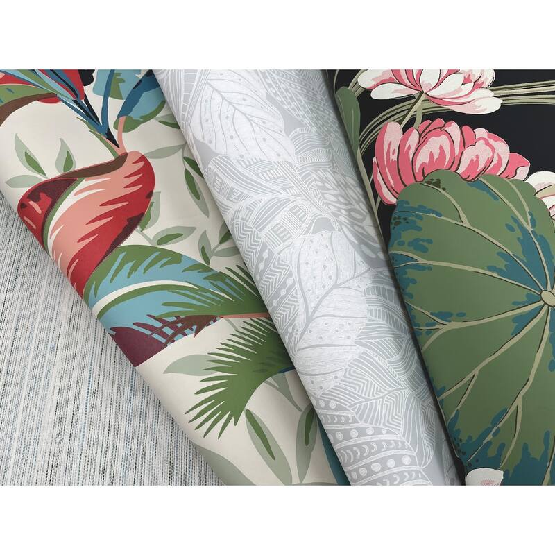 York Wallcoverings Lotus Pond Black & Pink Wallpaper