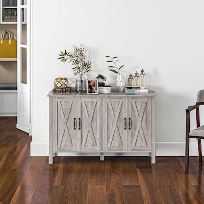 Sideboard Buffet Cabinet with 4 Barn Doors and 2 Adjustable Shelves