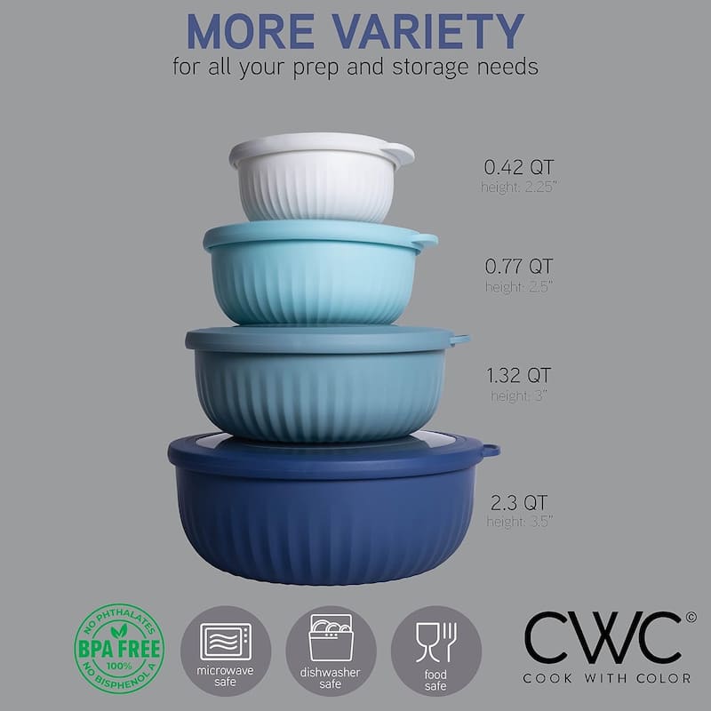 COOK WITH COLOR Prep Bowls with Lids- Wide and Deep Nesting Plastic Mixing Bowl Set with Lids 8 Piece Set, Black/White