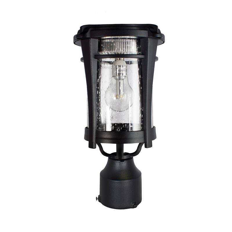 Aurora Bulb Black Modern Solar LED Post Light with EZ-Anchor and Pole