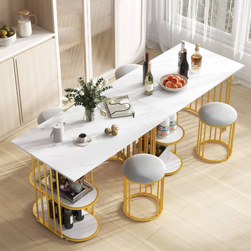 Gymax 3 Piece Dining Table Set w/ 2 Stools 2-tier Storage Shelf