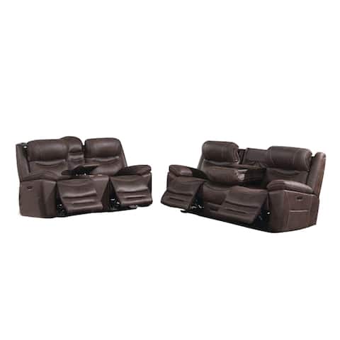2 Piece Faux Leather Upholstered Power Living Room Set in Chocolate