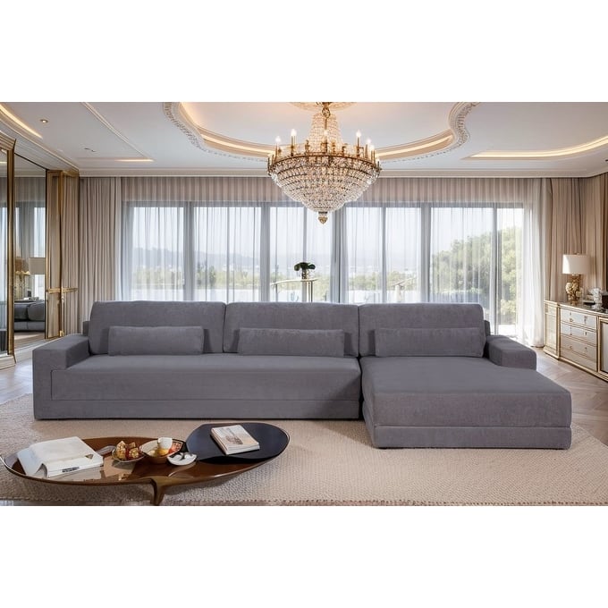 Divani Casa Loki Modern Grey Fabric Right Facing Sectional Sofa