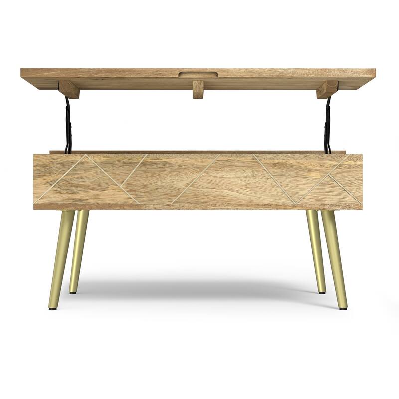 Simpli Home Jager SOLID MANGO WOOD 36" Wide Rectangle Modern Lift Top Coffee Table in Natural - 36 inch Wide