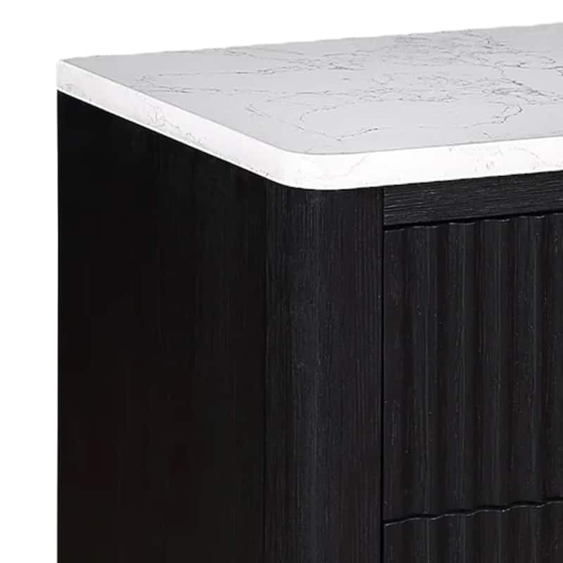 Frey Nightstand with 2 Drawers, White Faux Stone Top, Brass Legs, Black
