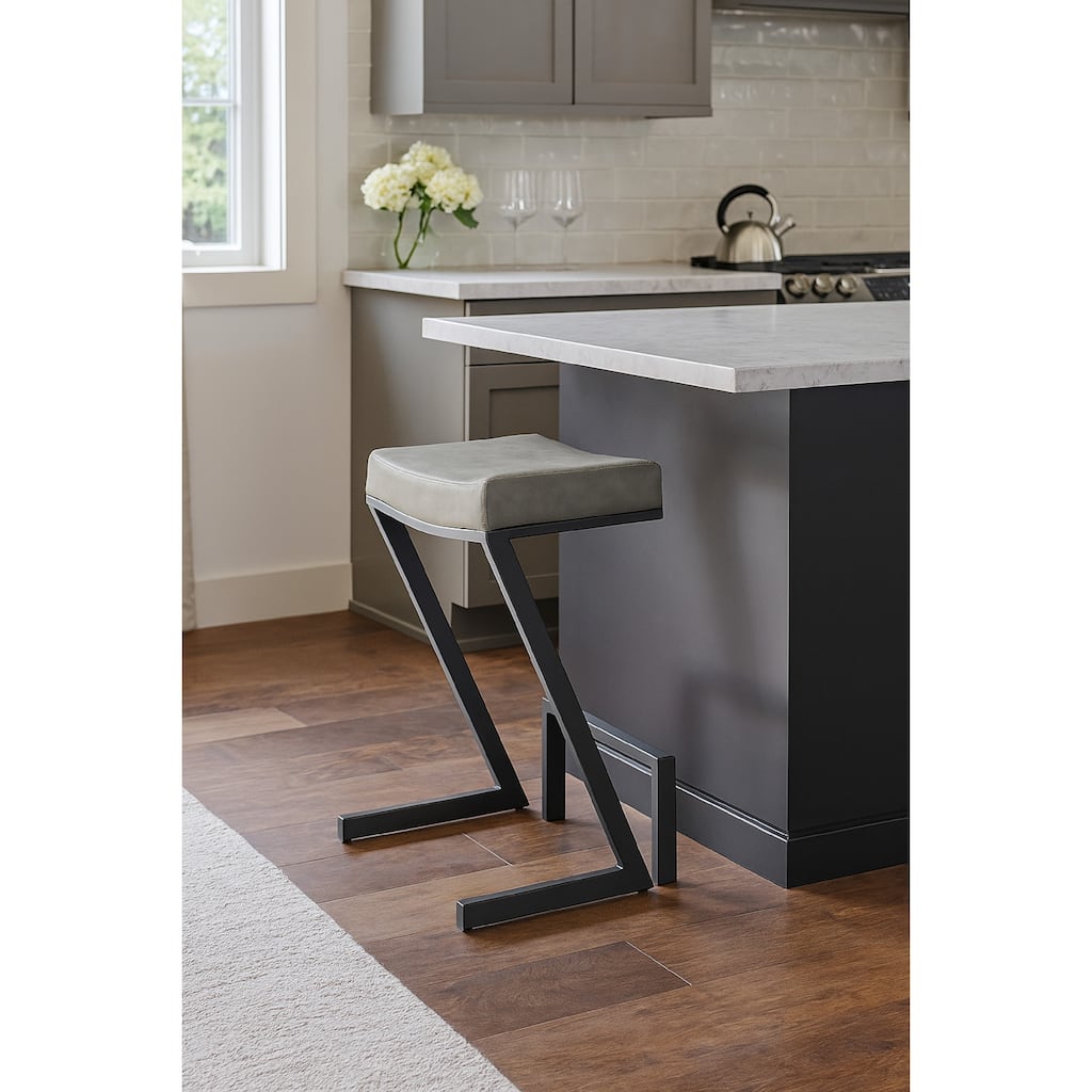 Alta Backless Counter Stool, Z Black Iron Footrest, Gray Faux Leather