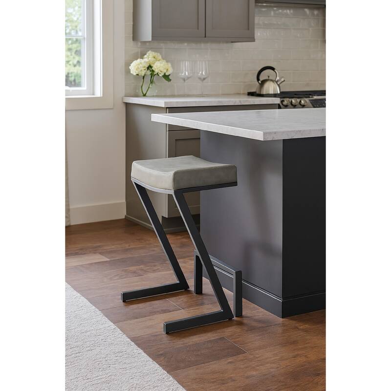 Alta Backless Counter Stool, Z Black Iron Footrest, Gray Faux Leather
