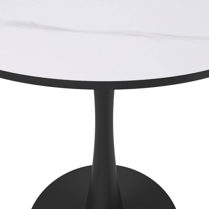 Bristol 27" Round Minimalist Dining Table Sintered Stone Top & Black Iron Pedestal Base for Kitchen & Dining Room