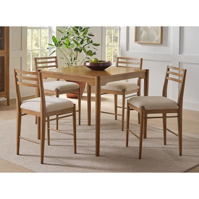 Modern Wood Square Counter Height Kitchen Table with Four Chairs, Brown