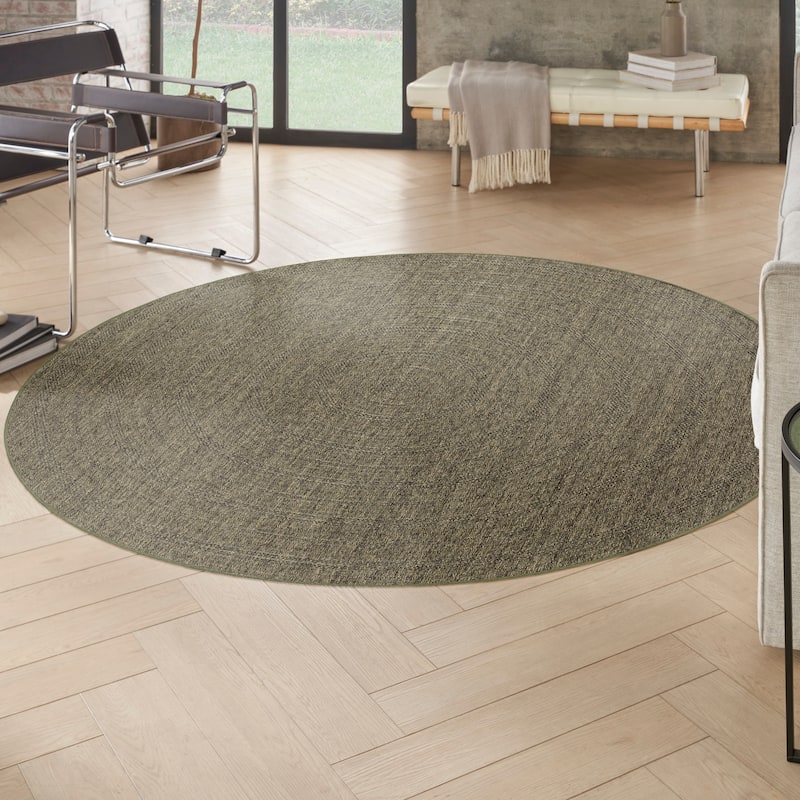 Nourison Tulum Indoor/Outdoor Geometric Area Rug - 8' x Round - Olive