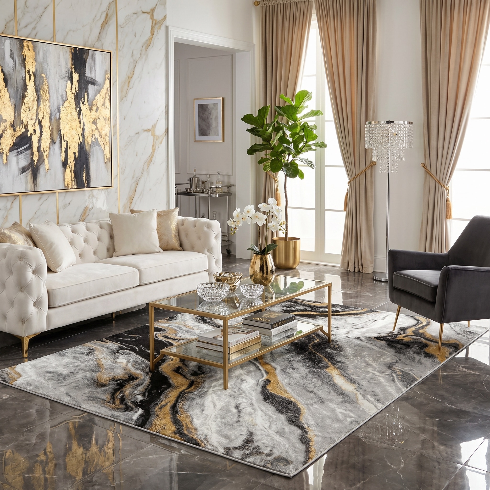 MDA Rugs Lavell Collection Abstract Grey/Gold Area Rug