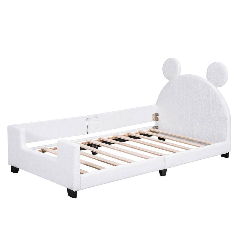 Cute Teddy Fleece Twin Size Upholstered Daybed, Wooden Platform Bed ...