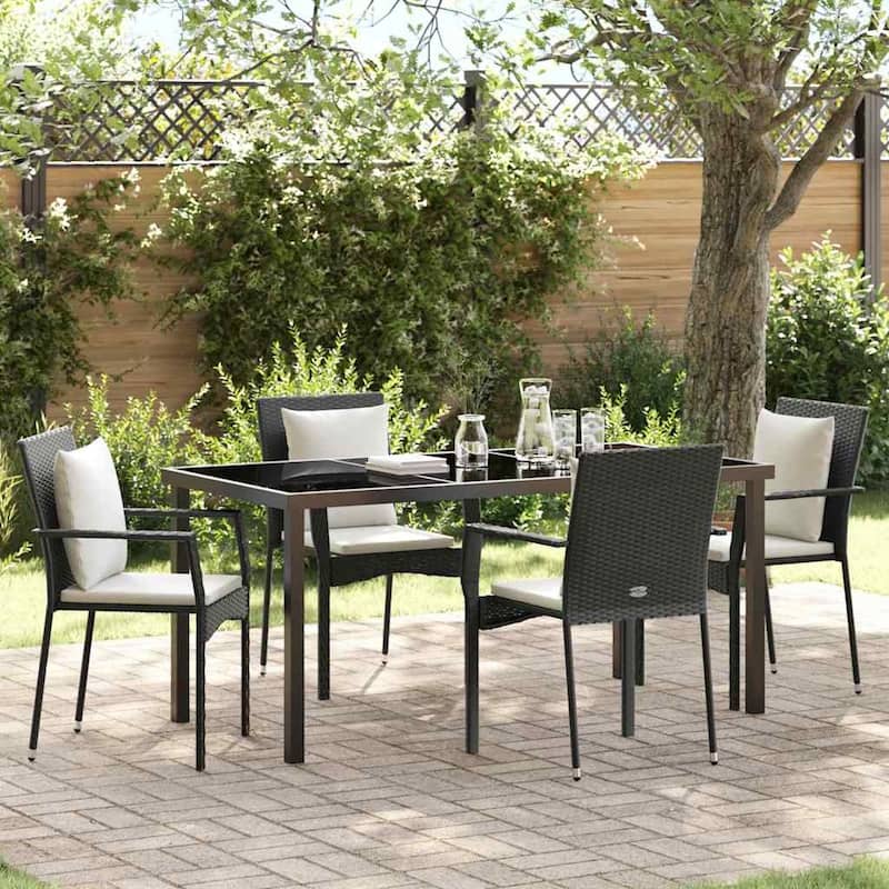 vidaXL Garden Dining Set with Cushion Poly Rattan - Black-23.23x21.06x34.65 in