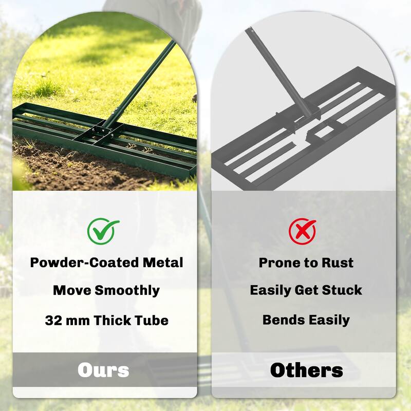 Outsunny Lawn Leveling Rake, 36" x 10" Heavy Duty Yard Leveling Rake with 66.5" Handle, Lawn Leveler for Backyard