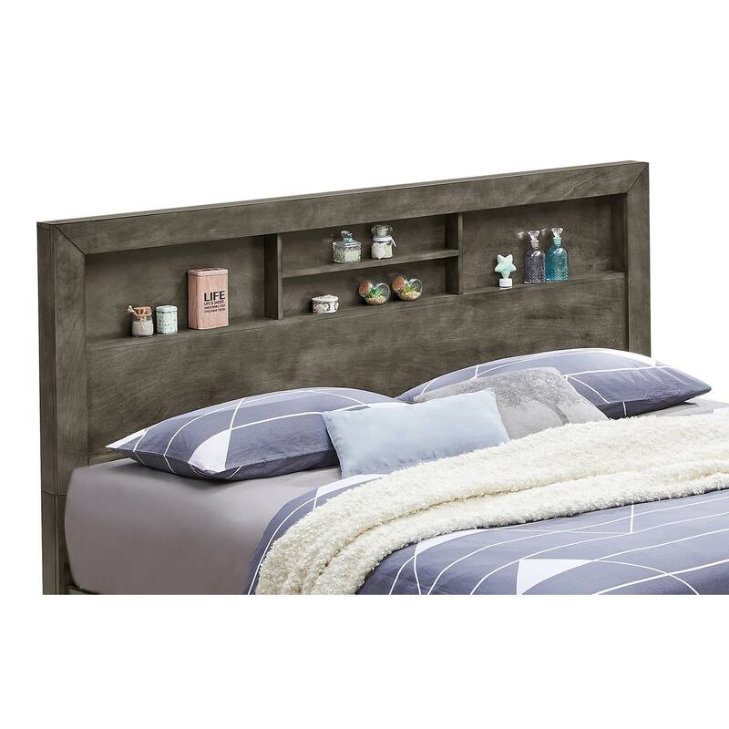 King Platform Bed with Storage Shelves - 87" - Gray