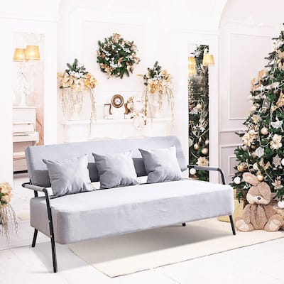 Couch Sofa, 3 Seats Fabric 61 Inch with Pillow Simplicity Design Living Room 3 People