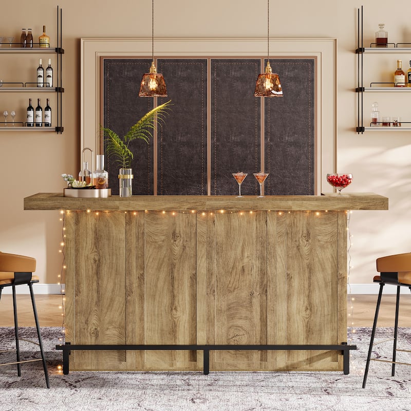 4-Tier Wooden Bar Table, 70.9" Large Home Bar Unit with Storage Shelves for Home, Patio, Basement - LightBrown