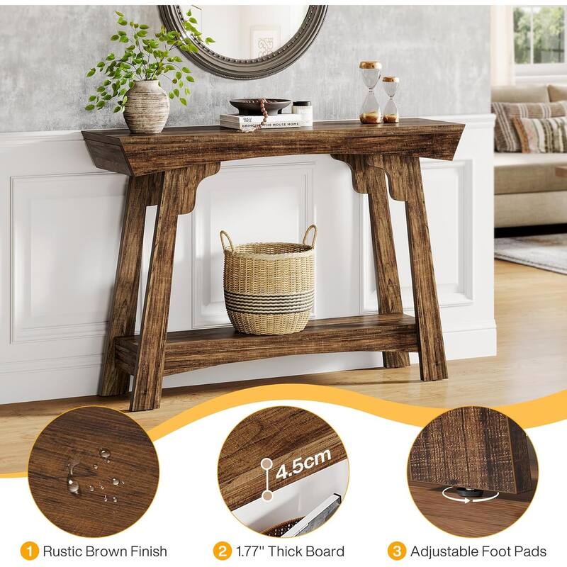 41" Rustic Brown 2-Tier Wood Console Table, Small Farmhouse Sofa Table for Entryway, Hallway or Living Room