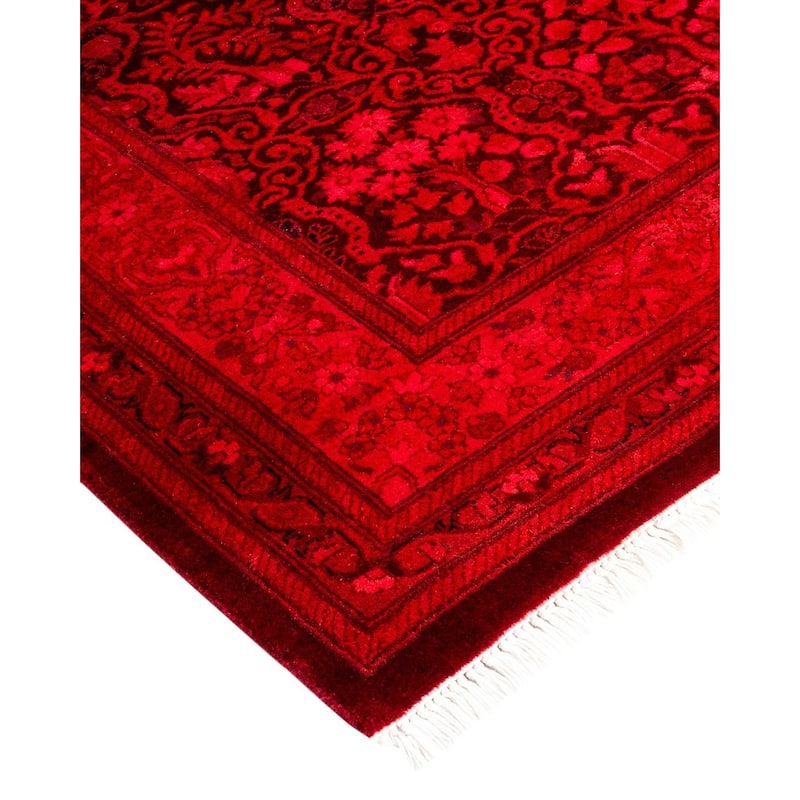 Overton Hand Knotted Wool Vintage Inspired Modern Contemporary Overdyed Red Runner Rug - 2' 7" x 12' 2"