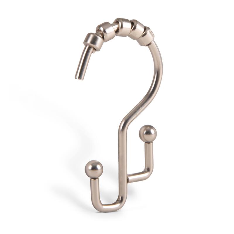 Utopia Alley Shower Hooks - Double Shower Curtain Rings for Bathroom - Set of 12, Brushed Nickel - Brushed Nickel