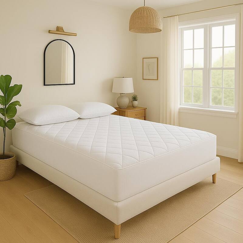 White Down Quilted Mattress Pad - 100% Cotton Shell - 18" Skirt - 550 Fill Power