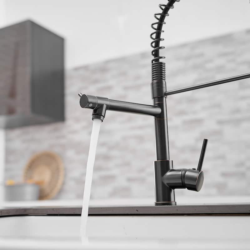 Modern Matte Black Pull-down 2-Function Kitchen Sink Faucet - 9.25''W x 19.48''H