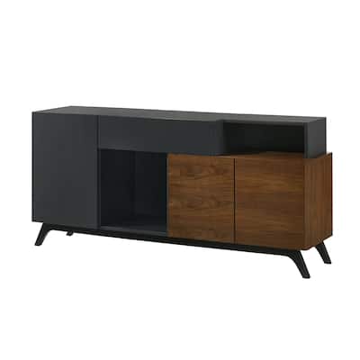 1 Drawer and 3 Doors Wooden Server in Walnut and Black