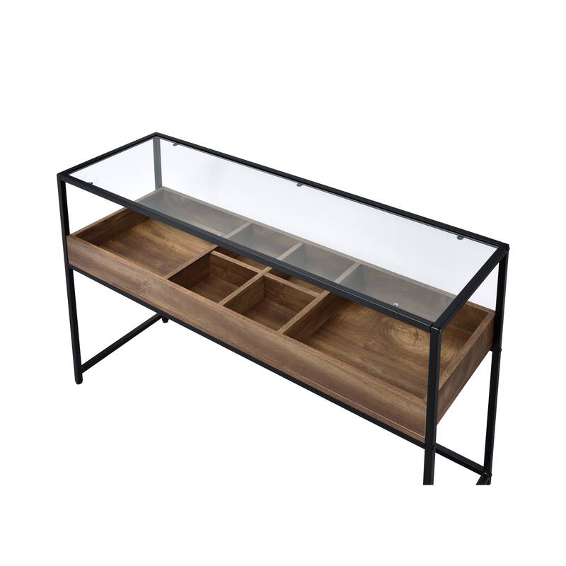 Reid Urban Brown and Black 55-inch Mixed Material 6-Compartment Entryway Table by Furniture of America