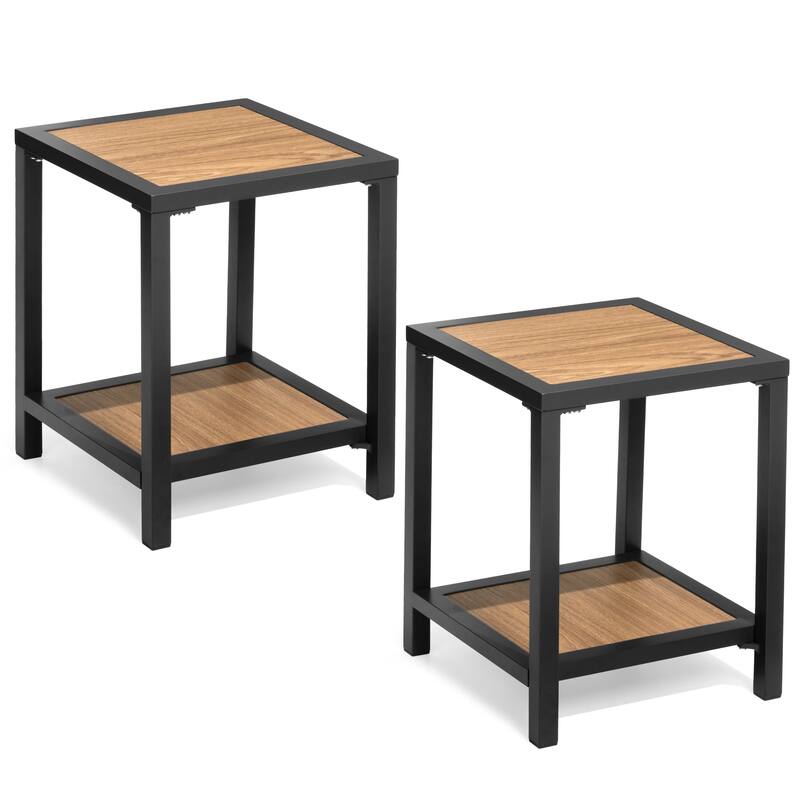 All Weather 2-Tier Patio End Table Outdoor Side Table Aluminum Frame - 15.75" L * 15.75" W * 19.68" H
