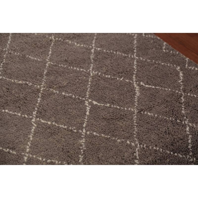 All-Over Brown Trellis Moroccan Indian Rug Hand-Knotted Wool Carpet - 5'1" x 8'2"