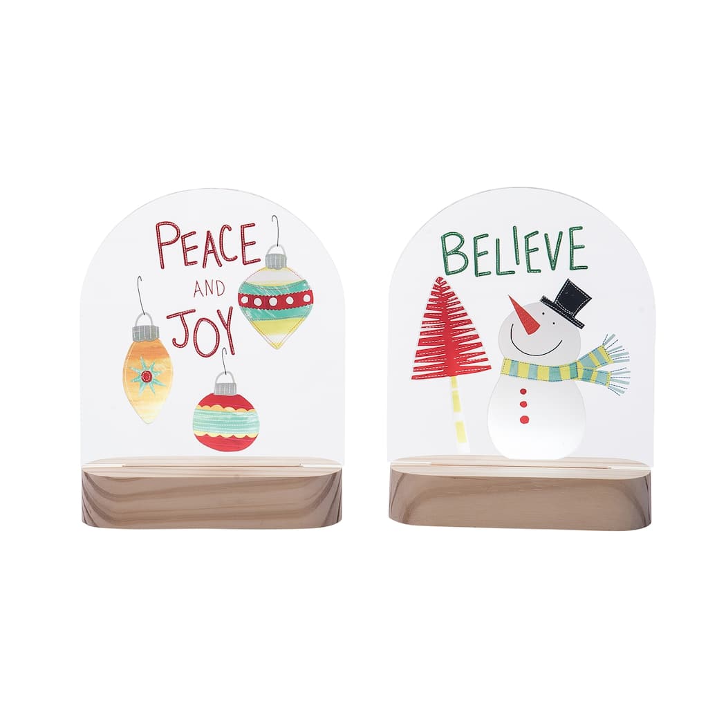 Transpac MDF/Acrylic Light Up Led Table Sign Set of 2 Christmas Home Decorations