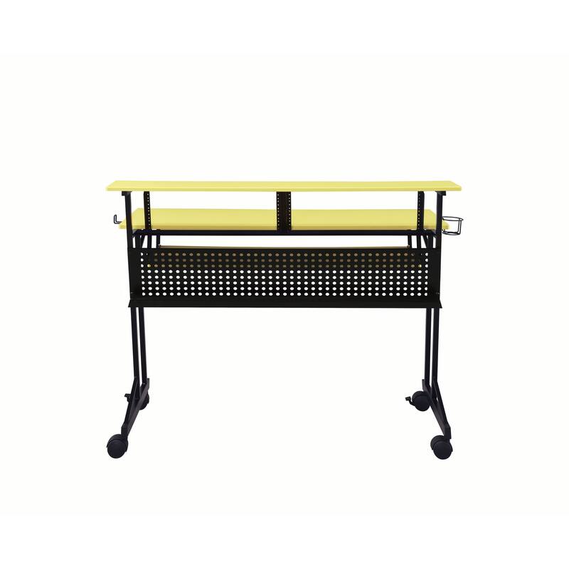 Rectangular Top Computer Desk with 1 Shelf and 1 Cupholder,Black and Yellow