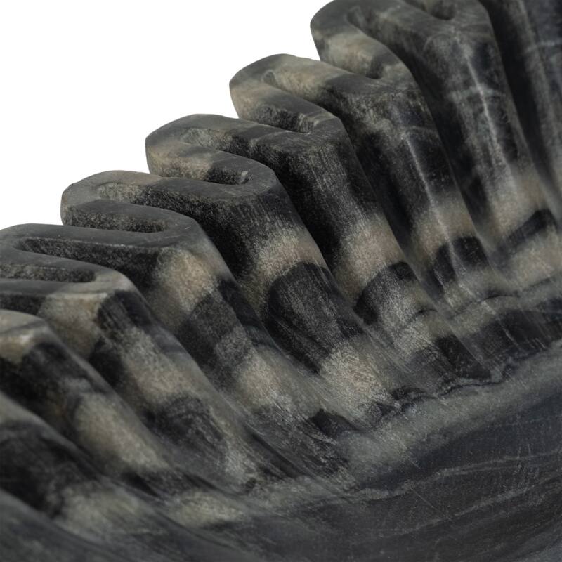 Decorative Wavy Marble Bowl with Ribbed Texture -Home Decor - 16", Tan