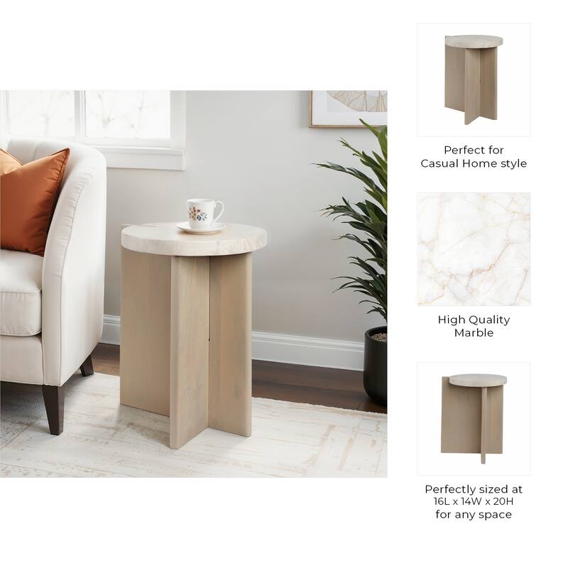 Stone Wood Accent Table Decorative Contemporary Silhouette Style